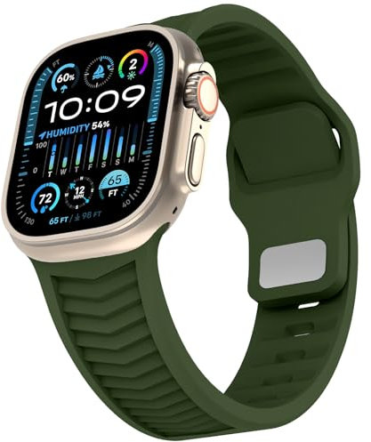 Bracelets de Sport pour Apple Watch Ultra 49mm, Silicone Souple Bracelet pour iWatch Ultra 2 Séries 10 9 8 7 6 5 SE 4 3 2 1,Replacement Bracelet 49mm 46mm 45mm 44mm 42mm pour Homme femme (Armée verte)