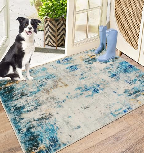 Capslpad Dirt Trapper Door Mat 60x90cm, Non-Slip Door Mat Indoor, Machine Washable Entrance Rug, Modern Abstract Soft Inside Floor Mat for Entryway, Front Back Door, Muddy Wet Shoes and Paws,Navy Blue