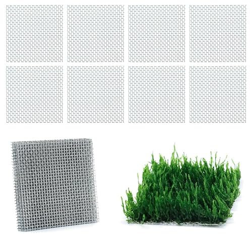 LINLAN 9 Pieces 3.1X3.1in (8X8cm) Aquarium Moss Mesh, 304 Stainless Steel Aquatic Moss Wall, Easy to Cut, for Fixing and Propagating Aquatic Mosses, DIY Aquarium Filtration, and Aquascaping