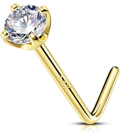 OUFER Body Piercing Nasenpiercing Stud Jewellery 22G Nose Bar Gold Nose Piercing 14K Nasenpiercing L Shape Nose Stud Ring Nose Bone Pin