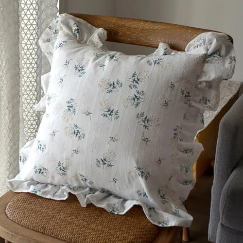 Kissenbezug mit Rüschen und Volants aus Baumwollflor, Kissenbezug, Heimdekoration, Sofa, Rüschenkissen, Couch-Ornament, A, 50 x 50 cm