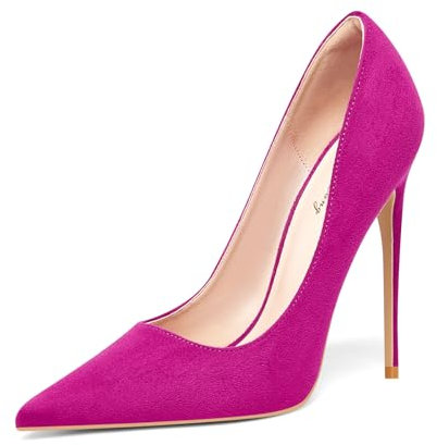 Zhabtuc Escarpins à Talons Hauts pour Femme, Bout Pointu en Daim Synthétique, Talon Aiguille de 12 cm, Idéal pour Soirées Élégantes et Occasions Festives, Daim Rose Vif, 40.5 EU