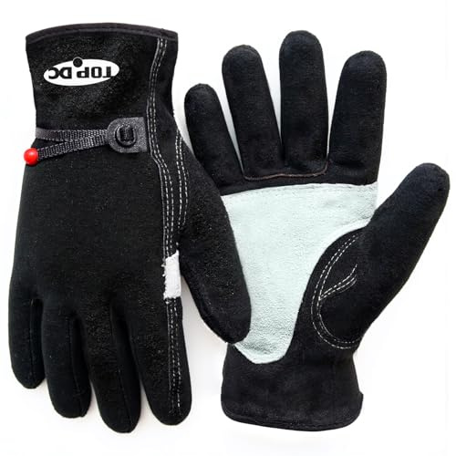 TOPDC Leder-Arbeitshandschuhe für Herren und Damen, Rindslederhandschuhe für Gartenarbeit, TIG/MIG-Schweißen, Kettensäge, Landwirtschaft, Ranch, verstärkte Handfläche, Baumwollfutter