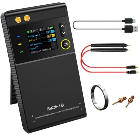 Jadeshay Saldatrice a Punti, SWM-10 5000mAh Puntatrice per Batterie Saldatrice a Punti per Batterie con Foglio di Nichel e Aghi di Ricambio per Batteria Fai da Te(Nero)