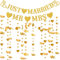 Just Married Banner Wedding Decoration - Gold Mr and Mrs Glitter Heart Garland Hanging Decorations Set, Just Married Letter Bunting Banners for Bridal Shower Party Supplies