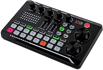 Carte son en direct et interface audio avec effets de mixage DJ et changeur vocal, mixeur audio stéréo Bluetooth F988 de type C OTG pour streaming en direct, PC, studio d'enregistrement et jeux