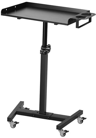 Poarmeey Tattoo Tray on Wheels Salon Tray Cart with Cylinder Rack Rolling TrayTable Station Adjustable Height for Tattoo Studio Salon
