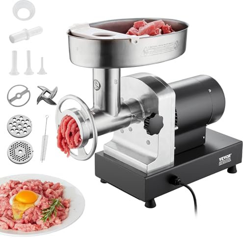 VEVOR Tritacarne Elettrico, Capacità 2,72 kg/min Tritacarne Industriale da Banco con Lama, Piastra di Macinazione, Macchina per Salsicce, Tritacarne Commerciale in Acciaio Inossidabile per Cucina