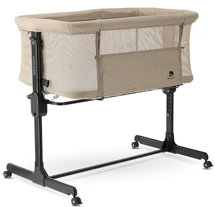 Deryan Snoozy Co-Sleeper 3 in 1 Babybett bis 9 kg, Beistellbett, Wiege, Höhenverstellug und Einstellung der Neigung der Matratze, 4 Räder mit Bremse Ergonomische Matratze Tasche (Sand Melange)