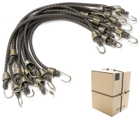 Lot de 10 tendeurs courts avec crochets : tendeurs élastiques robustes de 24 cm et 4 mm avec clip en caoutchouc robuste et fixations noires et marron pour sécuriser de petits objets