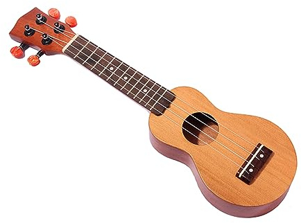 Kleiner Taschen Ukulele mit Griffbrett aus Fichte/sapele, 4 Saiten | Schallloch, Braune Holzoptik, Traditionelle Form, für Kinder, Reiseformat