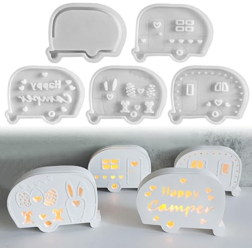 Silikonformen Gießformen Ostern,4 Stück Silikonform Camping Bus Hase Gießformen Silikon Frühling Gipsformen zum Gießen,Gießform Camping Bus Giessformen Silikon für Handwerk