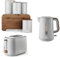 Tower Scandi Dove Grey Jug Kettle, 2 Slice Toaster, Bread Bin, 3 Canisters & Biscuit Barrel. Scandinavian Inspired Design Matching Kitchen Set of 7 in Dove Grey with Wooden Accents