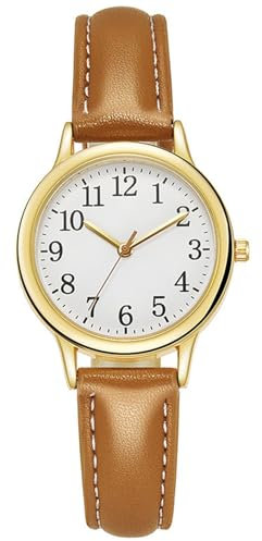 Shengxi Elegante Armbanduhr für Damen, Klassische Damenuhr mit Lederarmband, Arabische Ziffern Analoge Uhr, Einfache Stil Quarzuhr für Frauen Mädchen