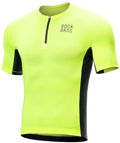 ROCKBROS Herren Radtrikot Fahrradtrikot Kurzarm, Atmungsaktiv Fahrrad Trikot, Schnell Trocknend, Bequem und Leicht für Rennrad und MTB Neon Gelb, L