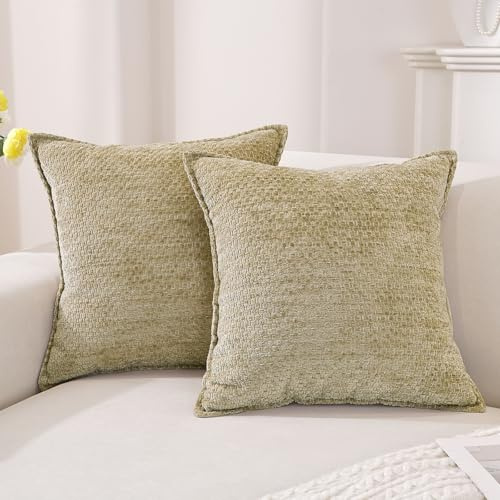 YSTELLAA 2er Set Chenille Kissenbezug 40x40, Weich Moderne Dekorative Kissenbezüge, Kissenhülle Mit Verstecktem Reißverschluss, Sofakissenbezug Für Sofa Schlafzimmer Wohnzimmer, Kaki