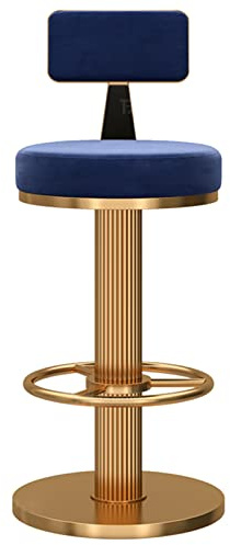 Chaise de Barre de mobilier de Maison pivotante avec Dos, réception de Cuisine Tabouret de Bar avec siège de Tissu en Velours, Repose-Pieds Ronds et Cadres dorés, réglable 65-80 cm (Couleur: Rose)