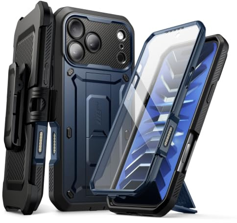 SUPCASE für iPhone 17 Pro Hülle 6.3” mit Kamerasteuerungstaste Outdoor Handyhülle 360 Grad Case Bumper Schutzhülle Cover [Unicorn Beetle Pro] mit Displayschutz, Ständer und Gürtelclip 2025 (Blau)