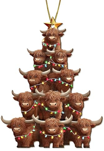 365RUSTIC Highland Cow Christmas Tree Wooden Ornament – Cute Farm Animal Holiday Decor for Tree, Gifts for Cow Lovers, Rustic Wooden Christmas Decoration