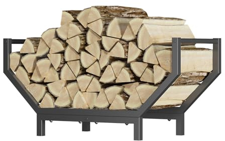 Mointal Portalegna a U in Metallo, 64.5x23.5x31.5cm, Porta Legna da Ardere per Camino, Patio, Portico & Campeggio, Uso Interno ed Esterno, Nero