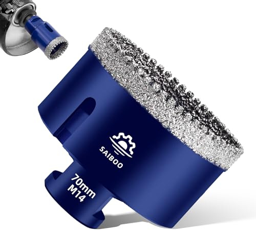 SAIBOO Broca de Diamante 70mm Sierra Perforadora de Diamante Broca para Azulejos para Porcelánico Cerámica Mármol Granito Piedra, para Amoladoras Angulares (M14 Rosca)