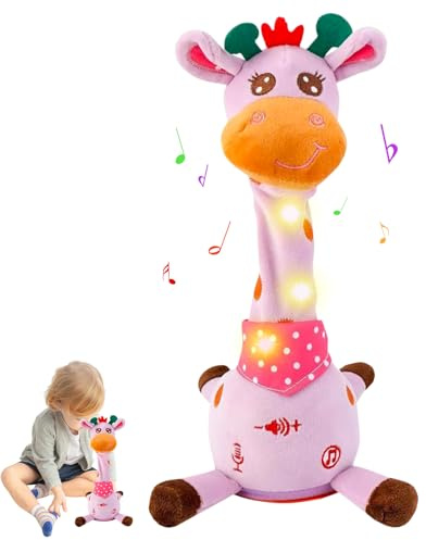 Cactus Qui Danse et Répète avec Fonction de Contrôle du Volume, Poupée en Peluche Légère Qui Répète ce Que Vous Dites, Jouet pour Encourager la Parole, Cadeau et Décoration pour la Maison, Girafe Rose