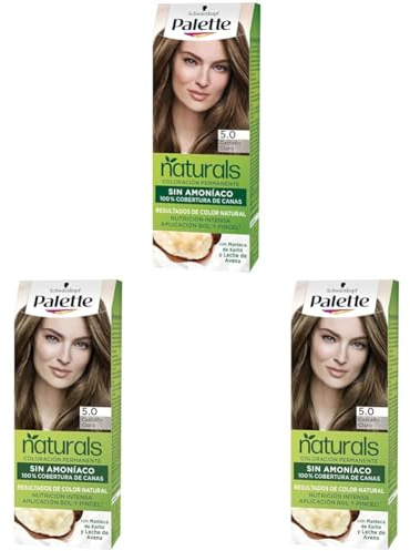 Schwarzkopf Palette Naturals Color Creme - Tono 5 cabello Castaño Claro - Coloración Permanente – Óptima cobertura de canas – Colores naturales (Paquete de 3)