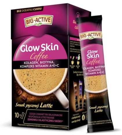 BIG ACTIVE Glow Skin Coffee, Pulver, Instant Kaffee mit Kollagen, Biotin & Vitaminen, 10 Stück