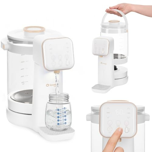 Lionelo BabyPresto 2.0 Chauffe-Biberon Distributeur d’Eau 3 l, Précis | Préparation lait, 40-100°C, Dosage 30-300 ml, Déchloration Auto, Lampe UV, Mémoire, Écran LED, Veilleuse 2 Niveaux, Blanc