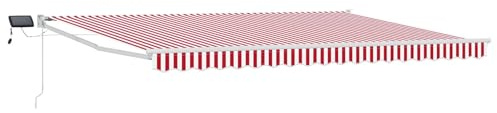 vidaXL Manuelle Gelenkarmmarkise mit LEDs Rot und Weiß 4,5 × 3 m, Eine Moderne, langlebige Sonnenschutz-Markise, manuell einziehbar, platzsparend mit LED-Beleuchtung für den Garten