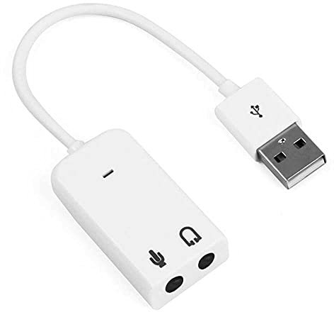 OcioDual Adaptador Tarjeta de Sonido USB 2.0 Audio Sound 7.1 Adapter Mini Jack Blanca