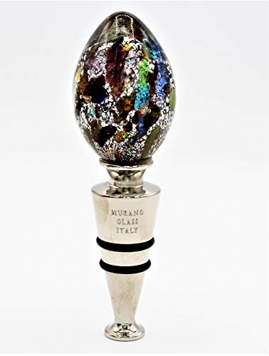Vinciprova Le Gemme di Venezia Bouchon Bouteille Acier et Verre de Murano Feuille Argent Made in Italy