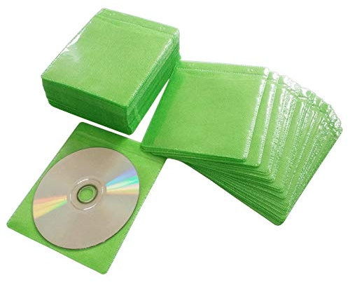 HAPLIVES CD/DVD/BluRay Sleeves,Double-Sided Refill Plastic Sleeve for CD and DVD Storage Binders,100 Pack (Green)