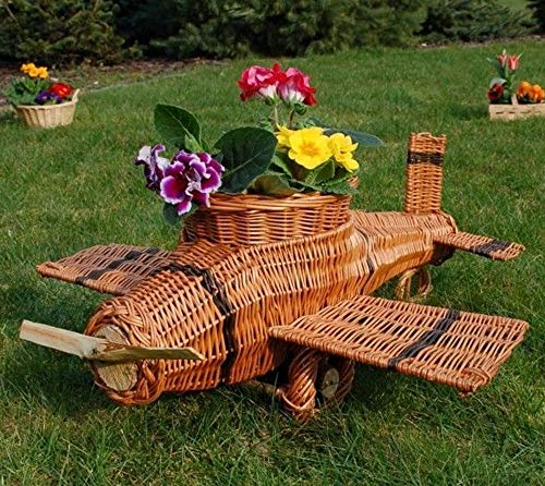 DEKO VERTRIEB BAYERN XL Premium Flugzeug 85cm Korbgeflecht Rattan Körbe Pflanzkorb Pflanzkasten