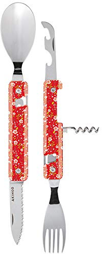 Akinod - Multifunktionales Besteck 13H25 Helianthemum Rot - Edelstahl Faltbesteck - Magnetisches Besteck To Go - Klappbares Besteckset mit Korkenzieher, Dosen- und Flaschenöffner