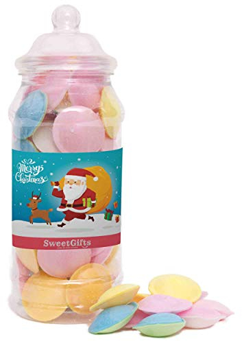Sweet Gifts Christmas Sweets Jars - Flying Saucers - Christmas Santa Label - Medium Jar - 75grams