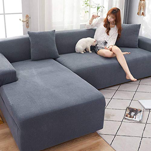 HKPLDE Sofabezug 5 Sitzer, L-Form Schonbezug Easy Stretch Fit Elastischer Stoff Couch Sofa Protector Schonbezug Waschbar-3 sitzer(190-230cm)-grau