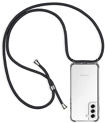CHIMUCO Halskette für Samsung Galaxy S21 FE, Schutzhülle mit Kordel, ultradünn, transparent, Silikongel, weich, TPU, stoßfest, Lanyard Case – Schwarz