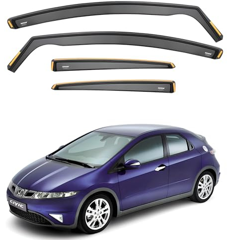 iSpeed Wind Deflectors For Honda Civic mk8 2005-2011 5 Door Hatchback 4pc - Keep Your Car Ventilated in Rain - Reduce Wind Turbulence - Tinted In-Channel
