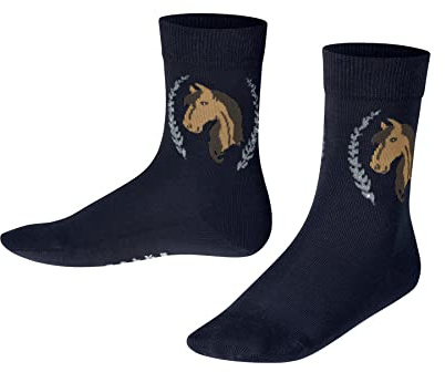 FALKE Unisex Kinder Socken Horse K So Baumwolle gemustert 1 Paar, Blau Marine 6120, 27-30