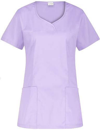 B-well INES - Casacca da donna a maniche corte, con scollo a V, abbigliamento da lavoro, Lilla, M