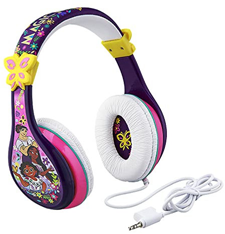 eKids Disney Encanto Headphones for Kids, Wired for School, Home or Travel, Tangle-Free With Volume Control, 3.5mm Jack, Includes Splitter