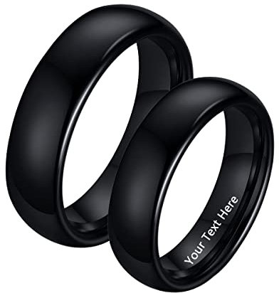 Gualiy Ring Paar Set, Wolfram Ring Ehering Polierter schwarzer Ring 6mmRing Personalisiert Paar, Damen 57 (18.1) & Herren 62 (19.7)