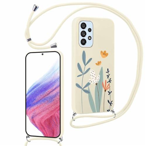 Yoedge Handykette Handyhülle für Samsung Galaxy A53 5G Hülle mit Band Kette 6,5, Necklace Schutzhülle mit Kordel zum Umhängen TPU Stoßfest Silikon Case mit Aesthetic Muster für Samsung A53 5G, Floret