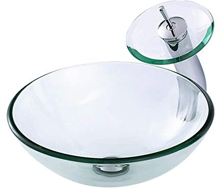 SXLSZ Modern Aufsatzwaschbecken Rund Bad Waschbecken Spülbecken Glaswaschbecken Transparent, Handwaschbecken G?ste Wc Top-mit Wasserhahn