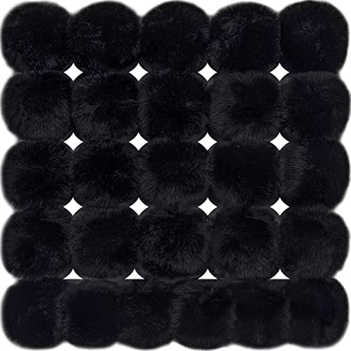 BQTQ 26 Pièces Pompons Fourrure Pompons Fausse Fourrure Balls Bricolage en Fausse Fourrure Pom Pom Ball Moelleux pour Porte-clés Accessoires Sac, Noir