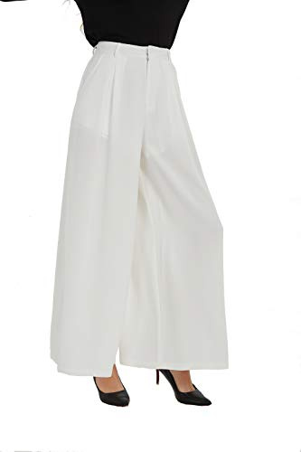 Tronjori Women High Waist Casual Wide Leg Long Palazzo Pants Trousers Regular Size(XXL, Ivory White Short)