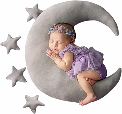 Neugeborenes Fotografie Posing Kissen Halbmond Stern Plüsch Kissen Set Baby Foto Requisiten für Säugling Junge Mädchen Baby Bild Prop (Grau)