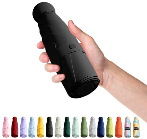 Trenovo Reise-Regenschirm – kompakter faltbarer Mini-Regenschirm mit Hülle, 8 Rippen, tragbarer Regenschirm, leicht, kleiner Taschenschirm für Sonne und Regen für Mädchen und Frauen, Schwarz, 17.78 cm