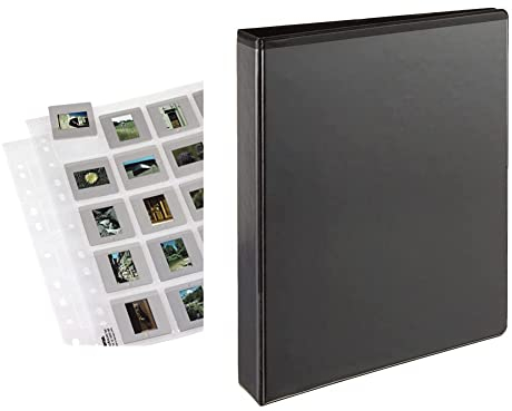 Hama 25 Diahüllen für gerahmte Dias (Dia-Archivierung im Format 5x5cm, bis zu 500 Dias) transparent & Esselte 49717 Ringbuch Präsentation, mit Taschen, A4, PP, 4 Ringe, 30 mm, schwarz